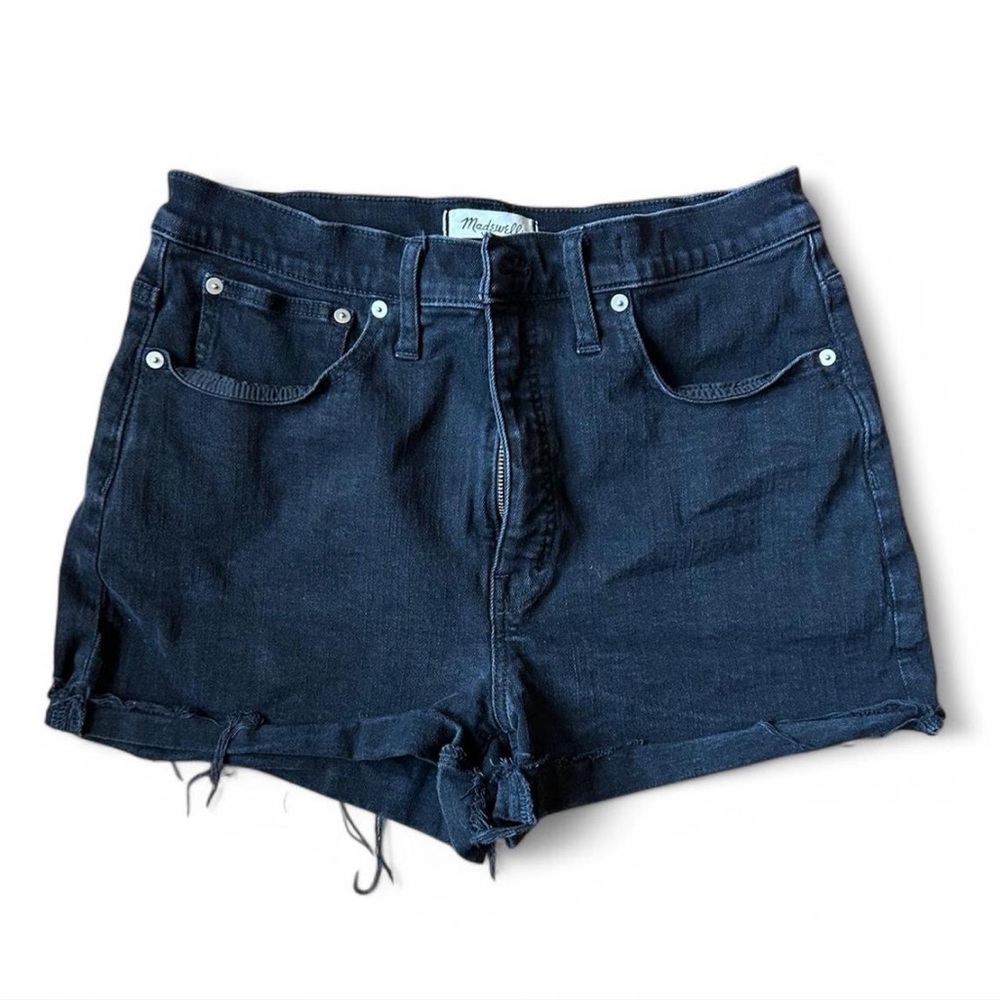Madewell Black Denim Shorts High Rise Raw Hem